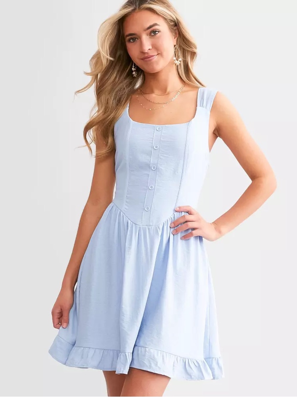 Willow & Root Corset Ruffle Mini Dress in Kentucky Blue